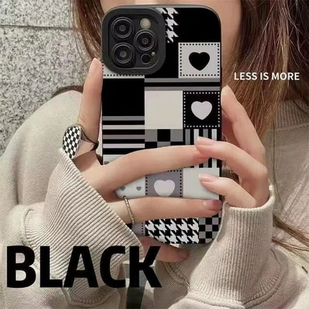 Square Grid Love Heart Phone Case For iPhone 11 12 13 14 15 Pro Max 14plus X XR XS Max 7 8 Plus 12 13 Mini Shockproof Soft Cover