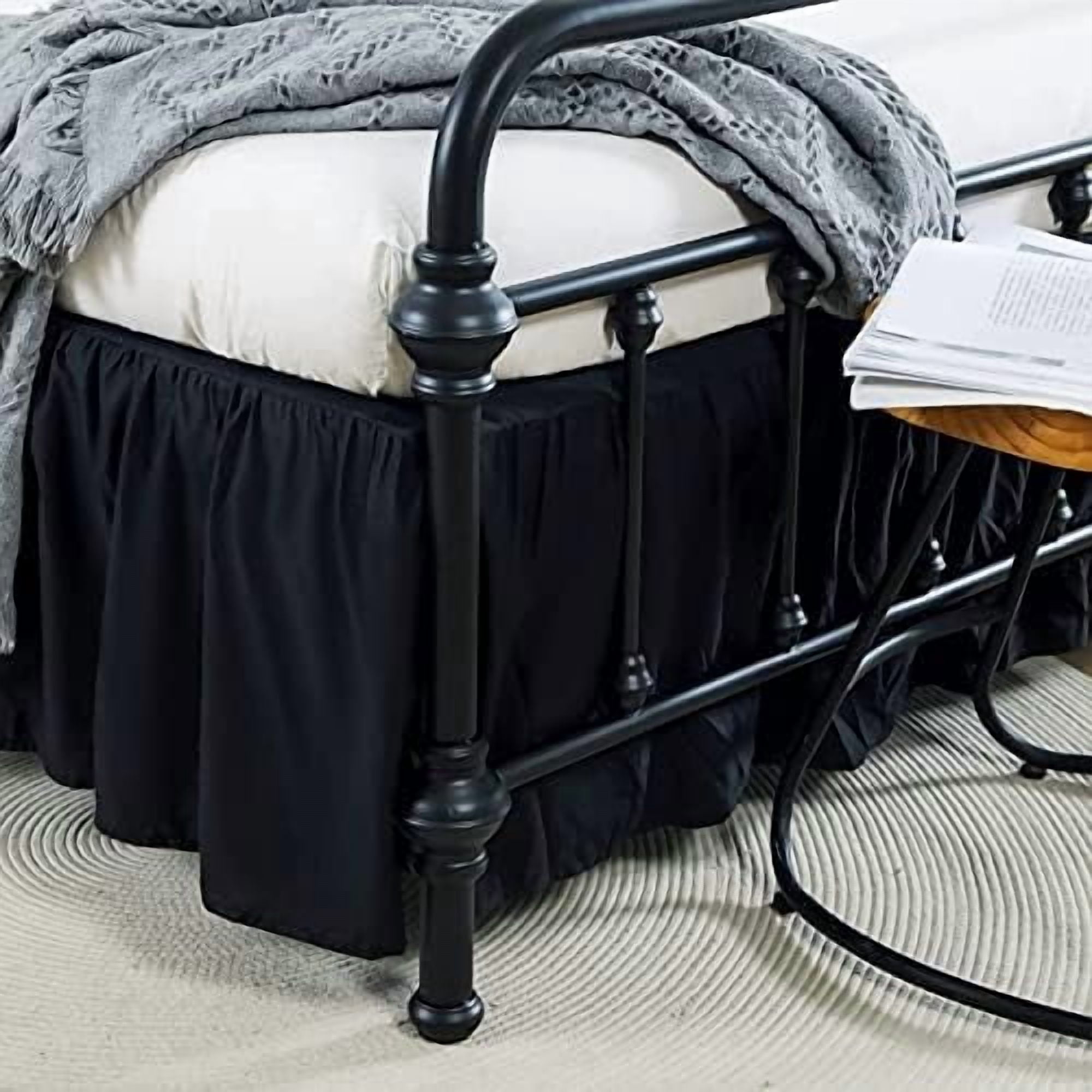 Bed Skirts King Size 18 Inch Ruffled Bed Skirt with Split Corners, 18 Inch Drop Dust Ruffle Bed Skirt with Platform, Black, King Size