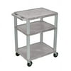 Luxor 18" x 24" x 34" Tuffy Three Shelf Flat Utility Cart With Staggered Shelf Height And Electrical - Gray With Nickel Legs