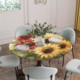 thumbnail image 5 of Summer Sunflowers Round Tablecloth for 45-54 Inch Tables,Fitted Table Cover with Elastic Edge,Red Yellow Floral Leaf Wood Grain Waterproof Outdoor Table Cloth Protector for Patio Garden Dinner Picnic, 5 of 9