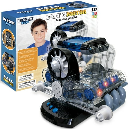 Dr. STEM: Flat 6 Motor - 320pc Model Engine Building Science Kit, LED Light & Sound Effects, Realistic Action, Motion Pistons & Cooling Fans, Kids 12+