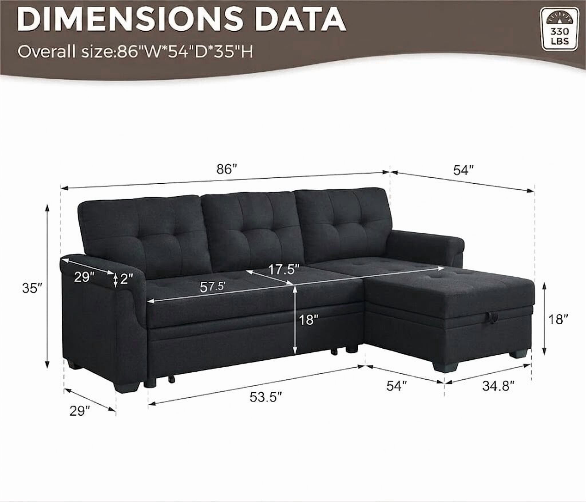 avobird 86'' Upholstered Pull-Out Sofa Bed, Sleeper Sofa with Reversible L/R, Polyester Fabric for Living Room, Black
