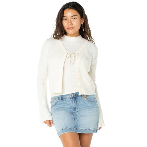 Celebrity Pink Women's 2 Piece Sweater Set Sleeveless Mockneck with Tie Front Cardigan, Sizes XS-XXXL