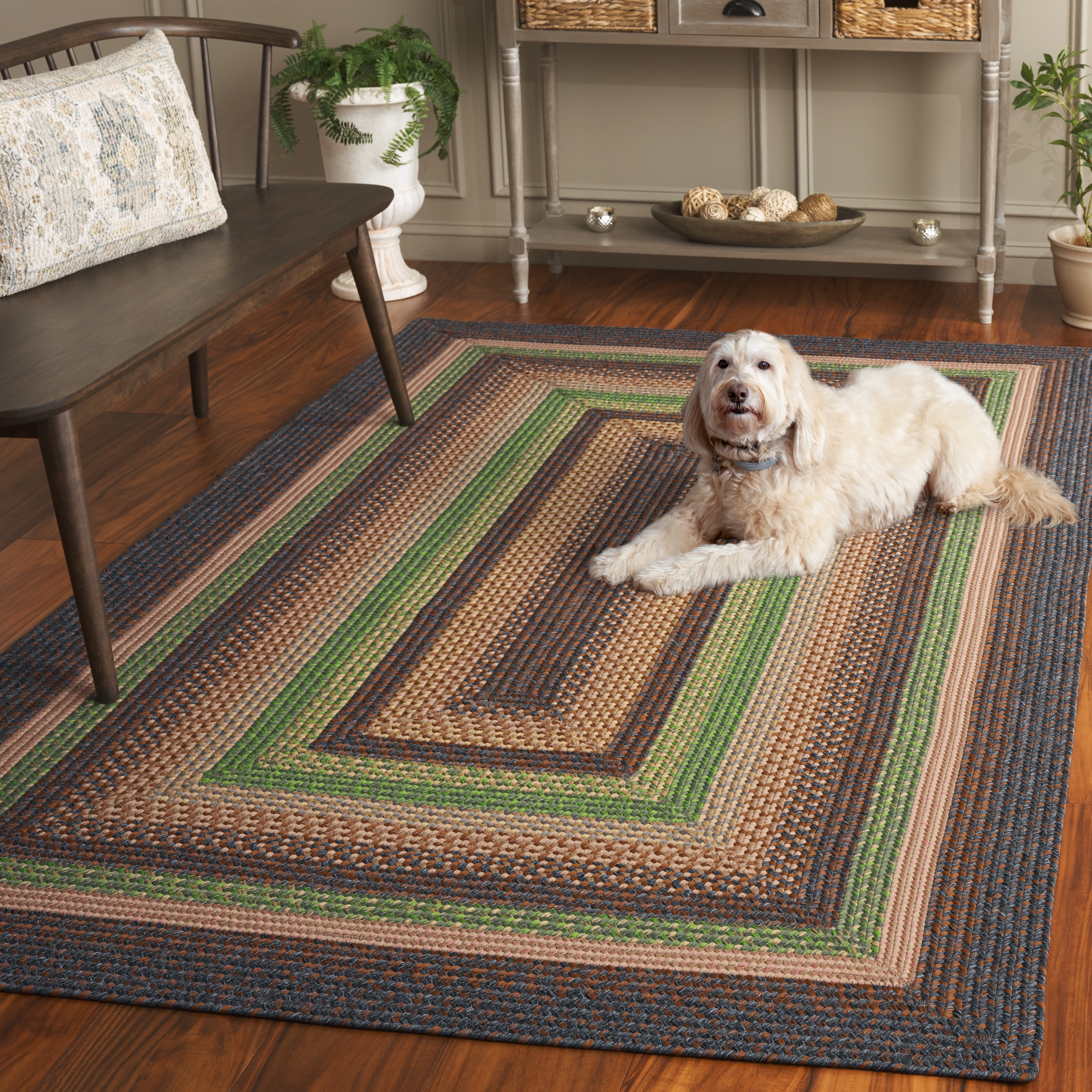 SAFAVIEH Braided Marco Bordered Machine Washable Reversible Area Rug, Brown/Green, 2' x 4' Half Moon