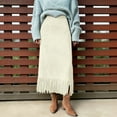 thumbnail image 2 of QHFBli Women's Fringe Trim Suede Skirt High Waisted Pencil Dressy Fall Winter Midi Long Skirt, 2 of 6