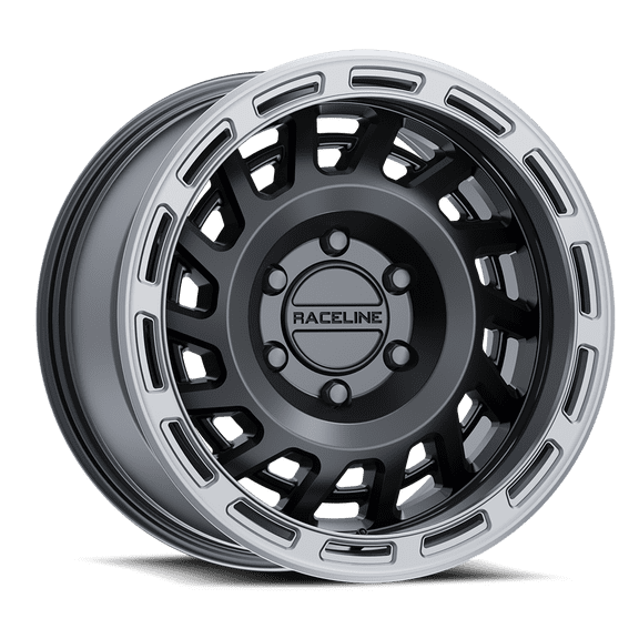 Raceline 957BS HALO 17" Cast Aluminum Wheel, HALO SATIN BLACK W/ SILVER RING 17X9 8X165.1 -12mm