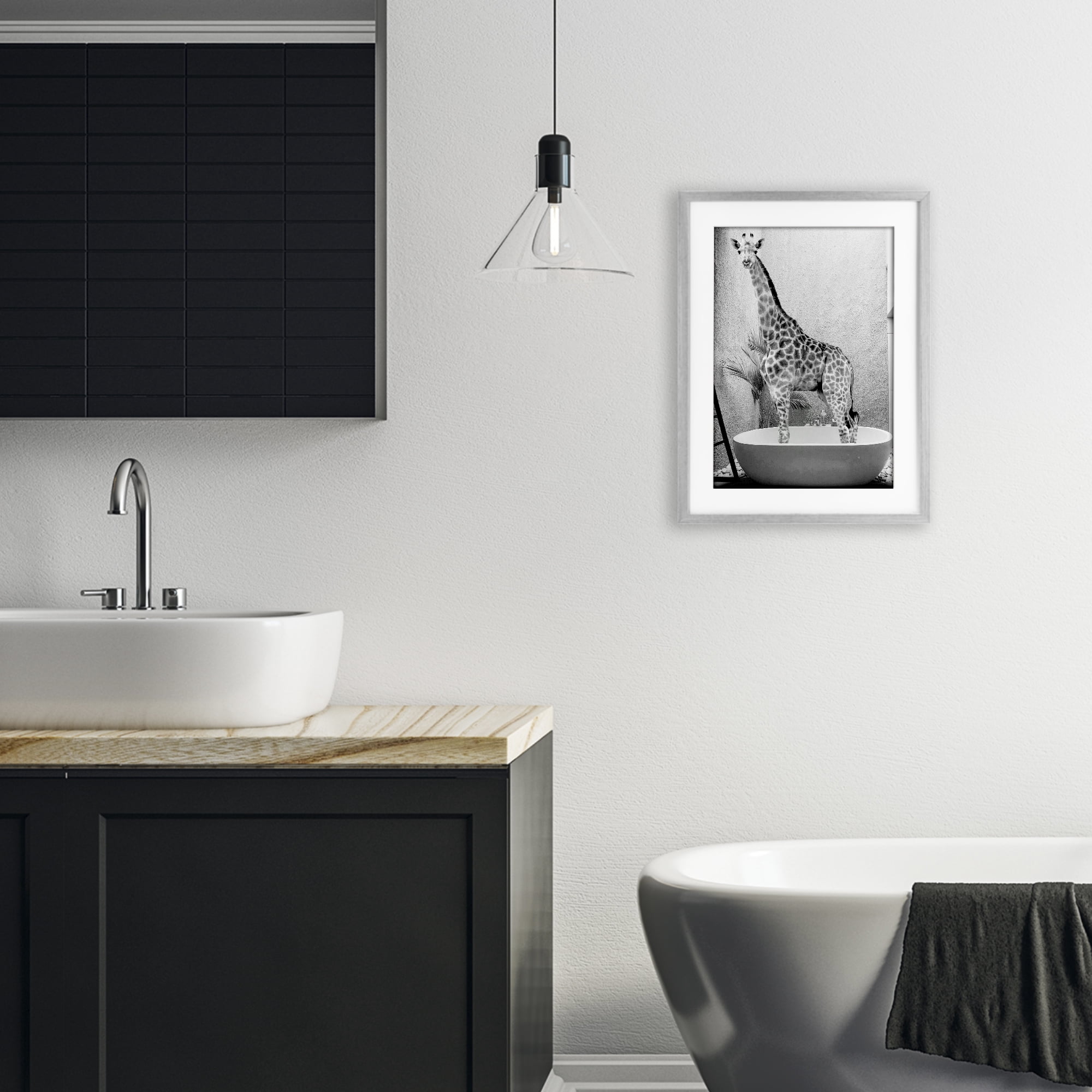 Stupell Industries Safari Bath Standing Tall Gray Framed Print Under Glass, design by SD Graphics Studio