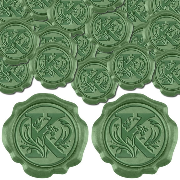 50Pcs K Letter Wax Seal Stickers Envelope Wedding Invitation Seals Leaf Pattern Self Adhesive