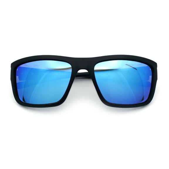 Polarized Mens Rectangle Plastic Sport Horn Rim Sunglasses Matte Black - Blue Mirror