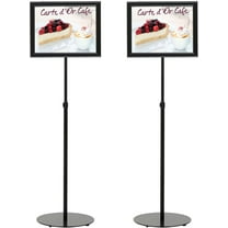 M&T Displays Pedestal Adjustable Telescoping Menuboard, Aluminum Profile, Black Double Sided Slide-In Poster Frame, 11x17 inch Document, Brochure, Sign Holder - 2 Pack