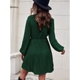 thumbnail image 3 of V Neck Swiss Dot Long Sleeve Pleated Dress Above Knee Length, 3 of 3