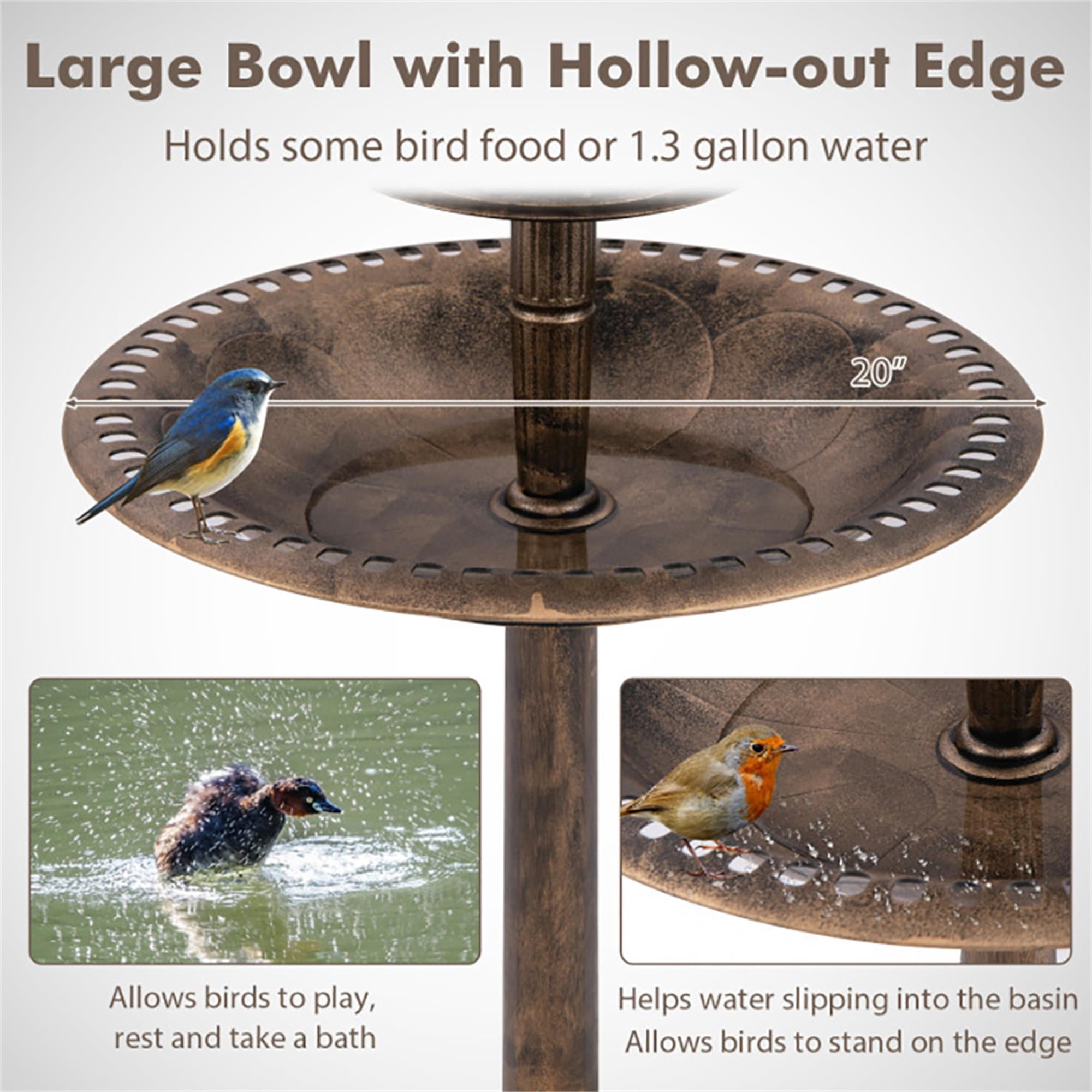 Pefilos 42" Outdoor Pedestal Garden Bird Bath with Solar Light, Bird Feeder and Flower Planter, Bronze Brown