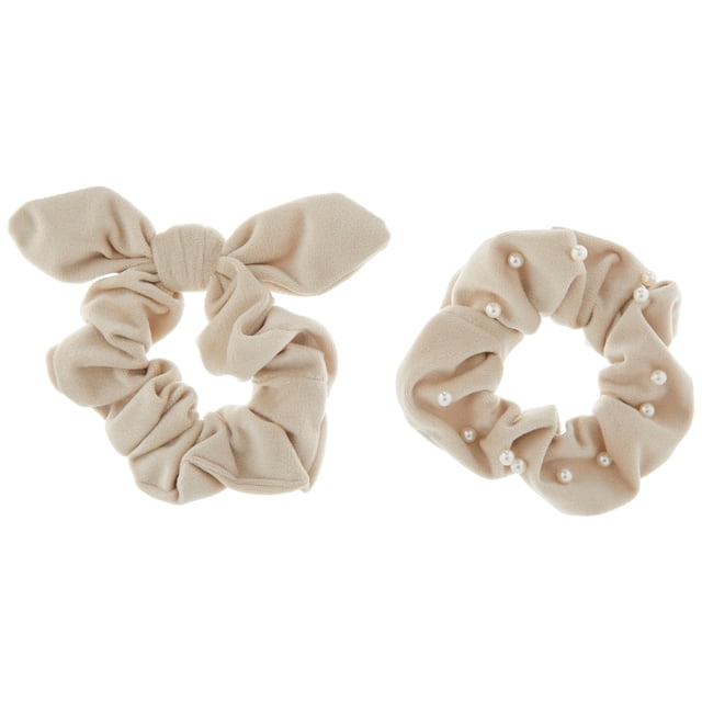 Mud Pie - Conjunto de coleteros de terciopelo perlado para mujer, color crema, talla única