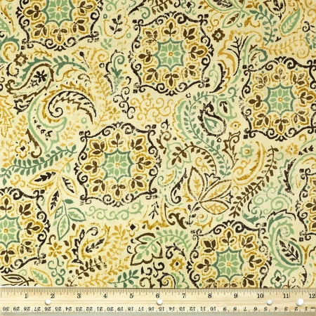 Waverly Inspirations 45" 100% Cotton Printed Sewing & Craft Fabric By the Yard, Beige, Green and Black
