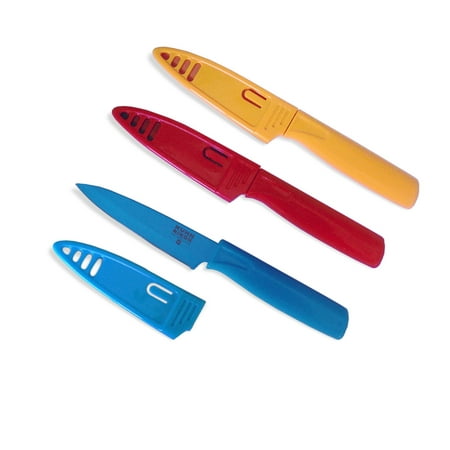 4-Inch Nonstick Colori Paring Knife, Set of 3, Food slides easily off the nonstick coated blade By Kuhn