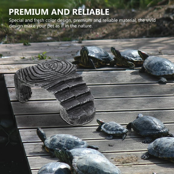 MIPCASE Dark Grey Turtle Basking Platform Durable Resin for Reptile Habitat with Natural Cave Design