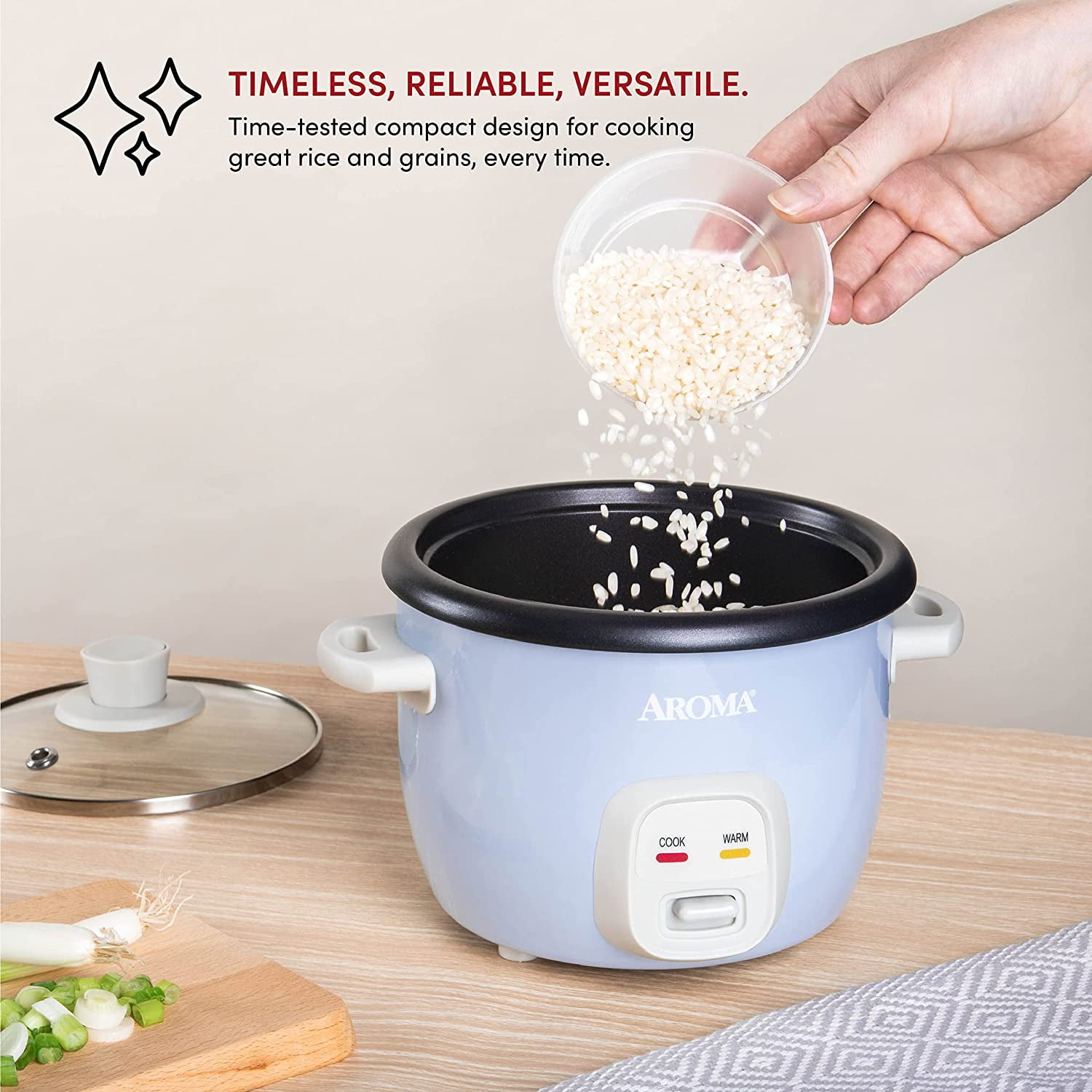 4-Cup Rice Cookers Bundle, Blue and White, One-Touch Cooking with Nonstick Pots