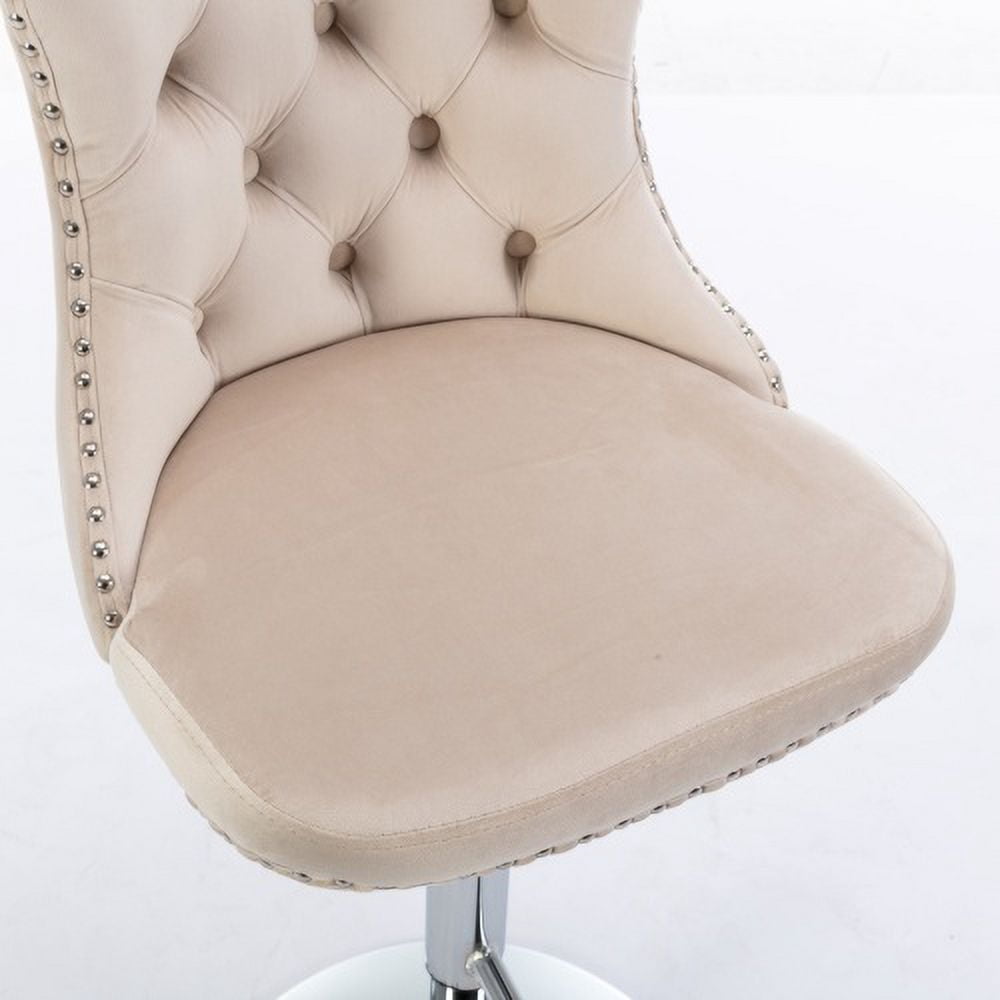 BSHTI Swivel Velvet Barstools Adjusatble Seat Height from 25-33 Inch, Modern Upholstered Chrome base Bar Stools with Backs Comfortable Tufted,Beige,Set of 2