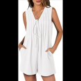 thumbnail image 3 of Women'S Summer Loose Sleeveless Pleated Front Tie V Neck Jumpsuit White L, 3 of 6