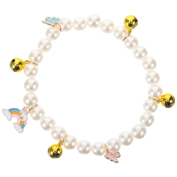 Collar de perlas para mascotas, elástico, con colgante para el cuello de gato, con cuentas de perlas simuladas y cascabeles.