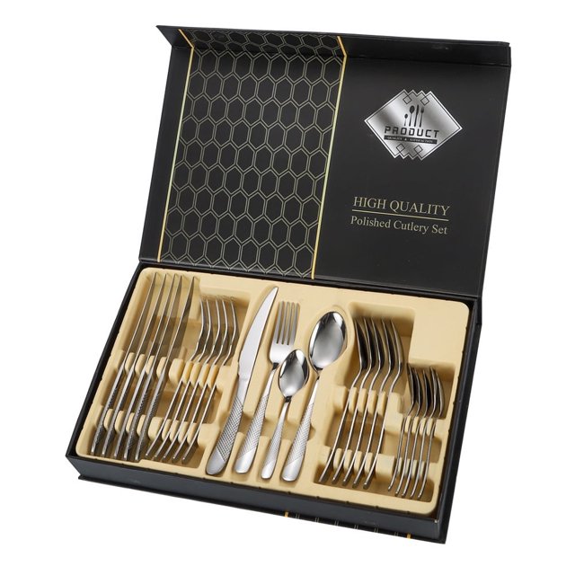 MesaSe 24 PCS Cutlery Set Shiny Gold with Hexagon Handle Forged Stainless Steel For Home Hotel Use Service for 6