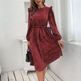 thumbnail image 2 of Black and Friday Deals 50% Off Clear! asdoklhq Woman Clothes Clearance,Women's Long Sleeve Round Neck Dot Printed Ruffles Casual Button Dress, 2 of 8