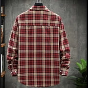 ZCFZJW Mens Plaid Flannel Shirts Long Sleeve Flannel Shirt for Men Casual Button Down Brushed Soft Cotton Shirt Regular Fit with Pockets Red M