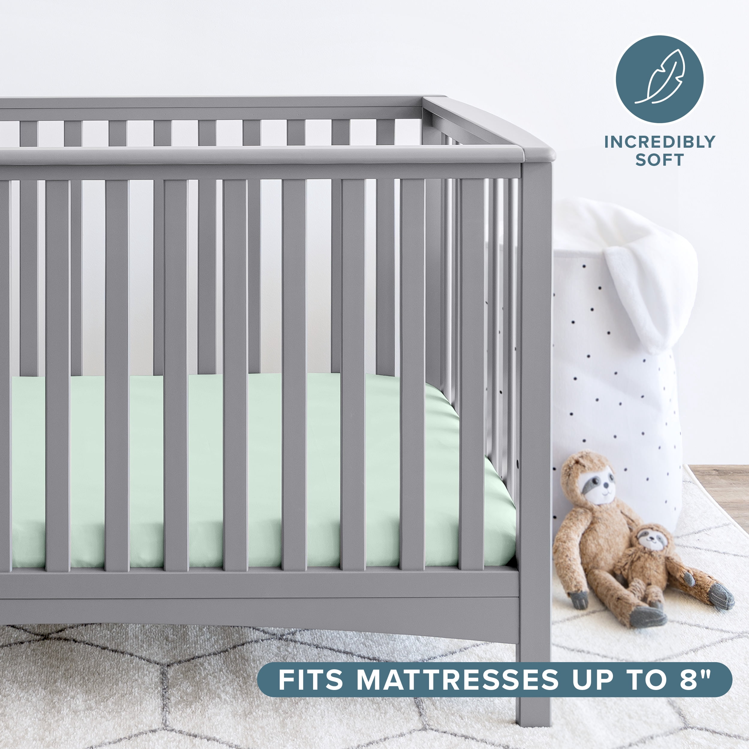 Bare Home 3 Pack Fitted Sheets - Premium 1800 Collection - Ultra Soft - Crib, Spring Mint