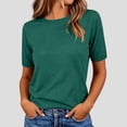 thumbnail image 2 of CYMMPU Women's Summer Casual Solid Color Crew Neck T-Shirt, Short Sleeve Relaxed Fit Everyday Basic Tee Green XL, 2 of 7