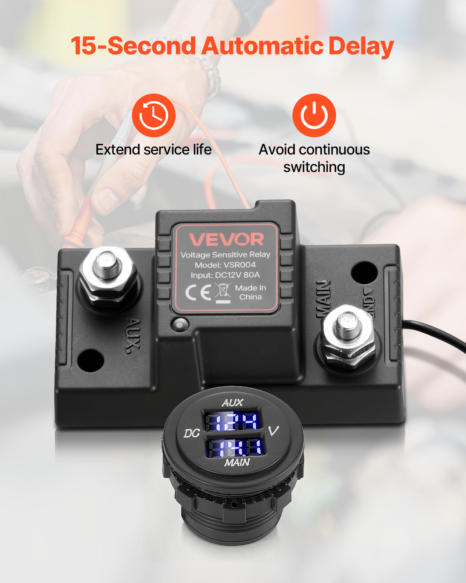 VEVOR Dual Battery Isolator Kit, 12V 80 Amp, Manual and Automatic VSR Voltage Sensitive Relay with Voltmeter, LCD Screen, Smart Battery Isolator, Compatible with Lead-Acid Batteries, for UTV, ATV
