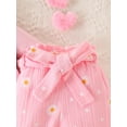 thumbnail image 4 of Suealasg Baby Girl Outfit Newborn Girl Spring Fall 4Pcs Clothes 3 6 12 18 24 Months Infant Girl Long Sleeve Ribbed Romper Daisy Print Pants Belt Headband Sets, 4 of 6