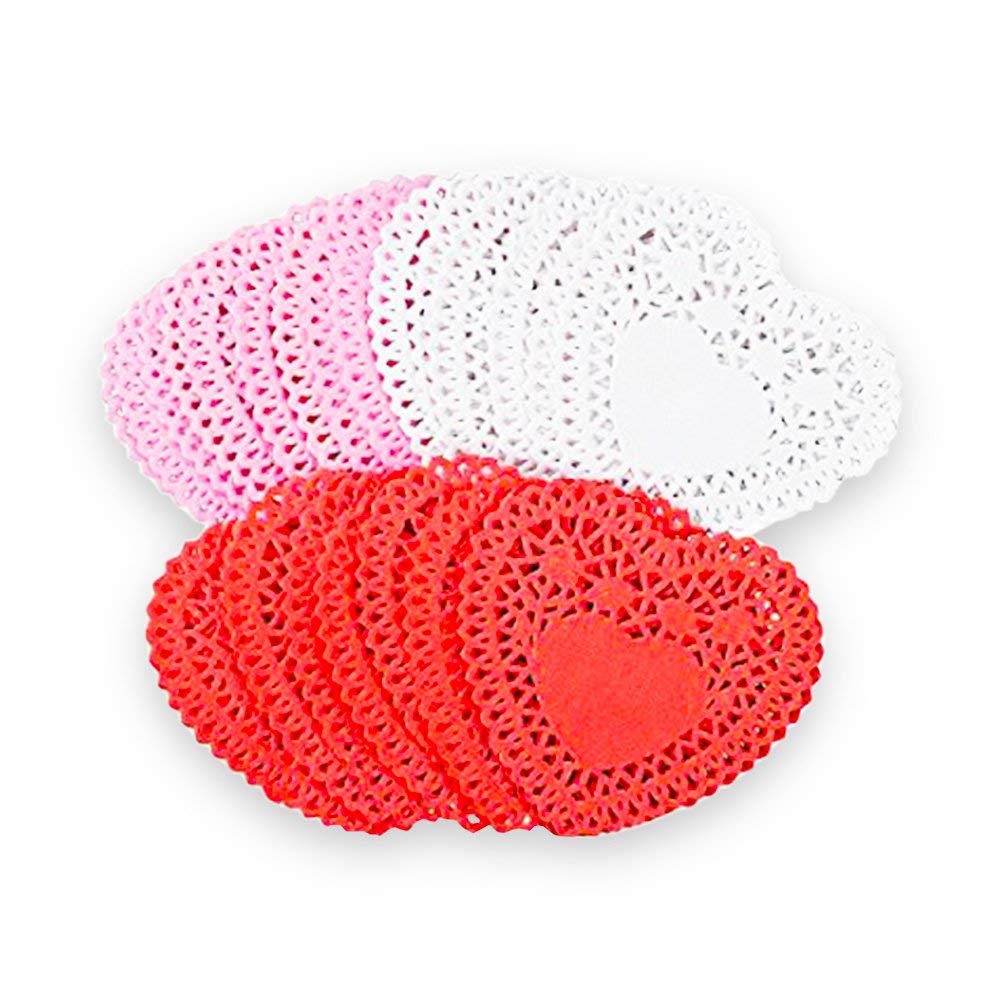 Heart Shaped Doilies Set Pack of 90 6" Paper Lace Heart Doilies (Red, Pink, White) Walmart