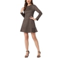 thumbnail image 2 of INSPIRE CHIC Women's Faux Suede Round Neck Elegant Long Sleeve Ruffle Dress S Dark Brown, 2 of 6