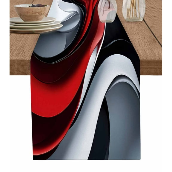 Table Runner Red Black White Table Decoration for Kitchen Dinning Gradient Table Decoration for Indoor Outdoor Party Wedding Decor 13x90inch