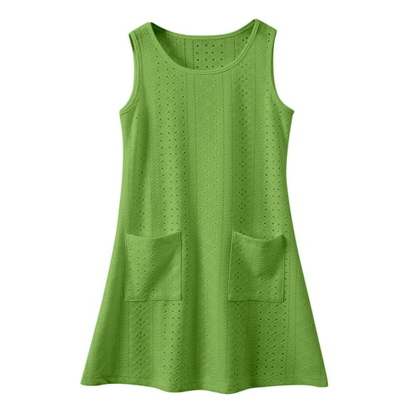 Huowey Toddler Girls Summer Boho Tie Shoulder Midi Tiered Dresses With Pockets Cute Dailywear, 6-7 Years