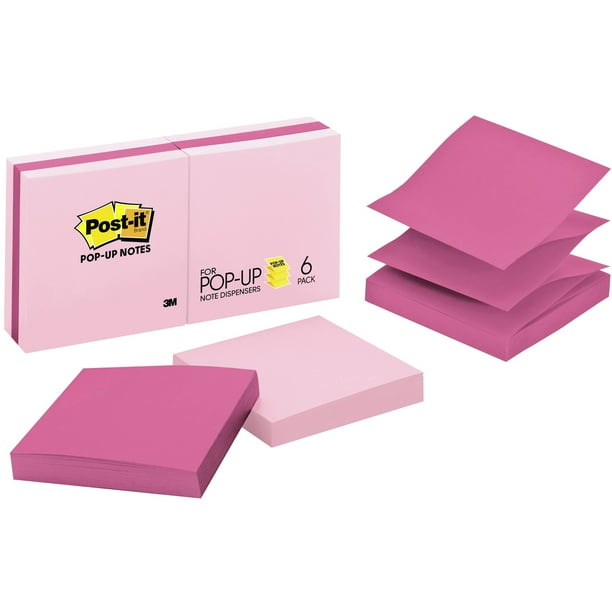 Postit Popup Notes, 3" x 3", Assorted Pink, Pink, 6 / Pack Walmart