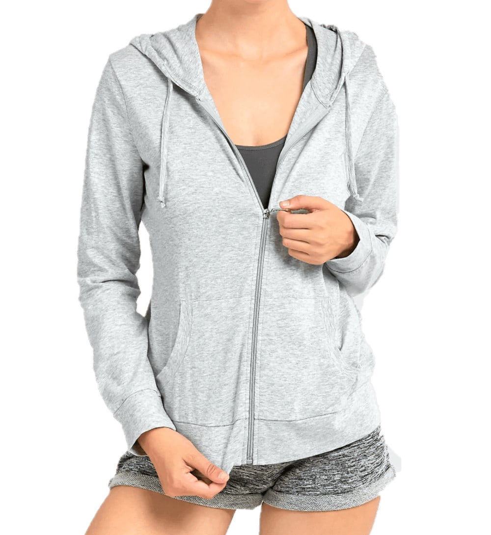 Women s Active Casual Thin Cotton Zip Up Hoodie Jacket Heather Grey M 1 Pack