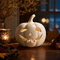 thumbnail image 5 of Halloween Decor Handmade Terracotta Pumpkin Jack O' Lantern Vintage Autumn Farmhouse Table Decorations for Home Indoor Outdoor Porch Mantel(with Light), 5 of 6