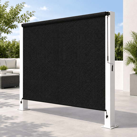 Black 72"W x 72"H Outdoor Cordless Roller Shades for Patio Porch Gazebo Pergola