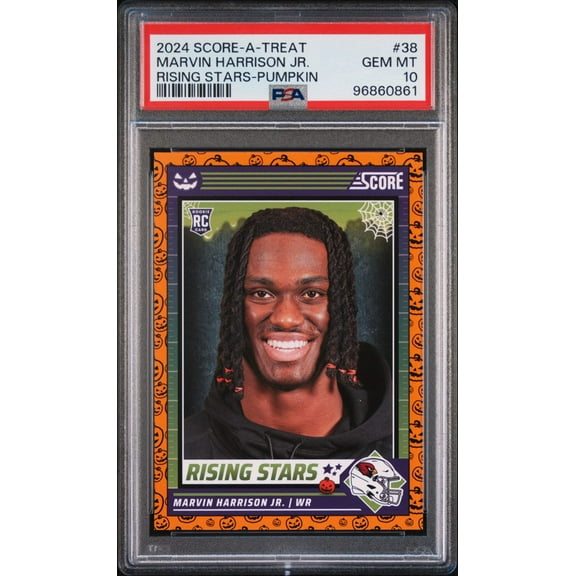 Graded 2024 Panini Score-A-Treat Marvin Harrison Jr #38 Rising Stars Pumpkin Rookie RC Football Card PSA 10 Gem Mint