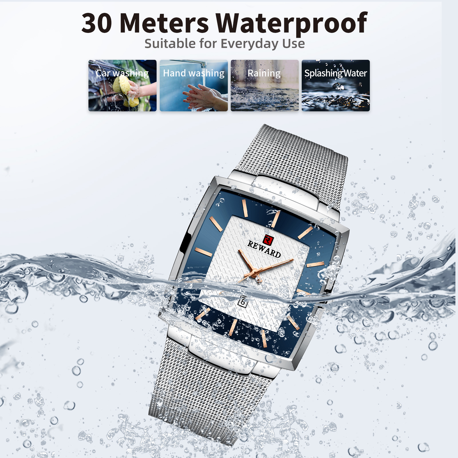 Watches Square Analog Quartz Stainless Steel Watches for Men Mesh Strap Waterproof Business Military Sport Wrist Watch with Date