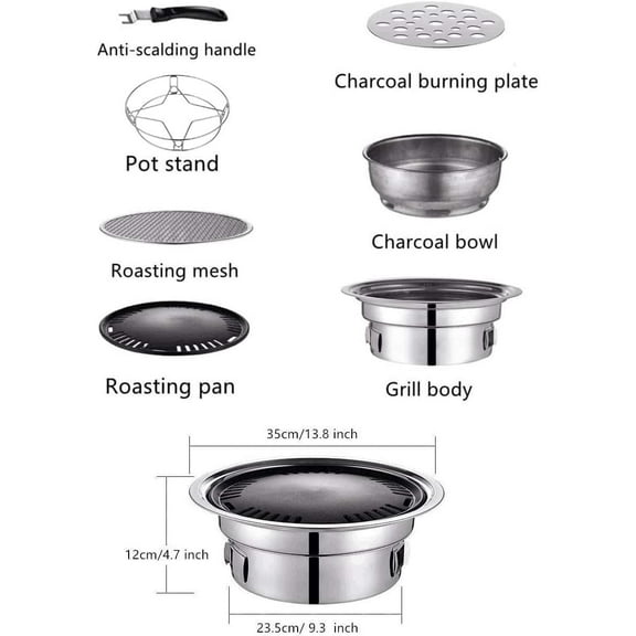 Multifunctional Charcoal Barbecue Grill for Outdoor Cooking, Portable Korean BBQ Grill with Non-Stick Roasting Pan