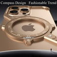 thumbnail image 6 of ELEHOLD Rugged Case For iPhone 15 Pro Max, Compass Design Ring Stand Heat Dissipation Protective Alloy Bezel Magnetic Mag Safe Case Cover for iPhone 15 Pro Max,Gold, 6 of 9