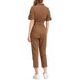 thumbnail image 3 of INSPIRE CHIC Women's Jumpsuit Short Sleeve Collared Button Down Tie Waist Cotton Cargo Jumpsuit S Brown, 3 of 7