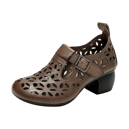 

LIANGP Women s Sandals Soft Leather Hollow Single Shoes Female Thick Bottom Spring And Summer Breathable Hole Buckle Sandals Mesh Shoes Female Casual Shoes Women s Shoes Khaki Size 6.5