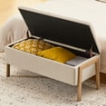 thumbnail image 2 of Furniliving Storage Ottoman Bench, Upholstered End of Bed Bench with Wood Legs, Linen Entryway Bedroom Bench, Flipping Lid Storage Bench for Living Room, Bedroom, Entryway. Beige, 2 of 10