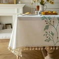 thumbnail image 5 of NAMZI Tablecloth for Dining Table Rustic Table Cover, Farmhouse Kitchen Table Cloth, Cotton Linen Fabric Small Rectangle Table Cloths for 8 to 10 Seats, Beige, Green Leaf, 55x102 Inch, 5 of 5