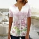 thumbnail image 3 of Blusas Umfun de manga corta para mujer, cuello en V, botones, camisa informal, blusa plisada estampada, rosa, talla S, 3 of 3