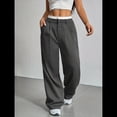 thumbnail image 4 of Pantalones Anchos y Holgados para Mujer, Estilo Palazzo Harén, Informales, A Rayas, con Cintura Elástica y Bolsillos Gris S, 4 of 7