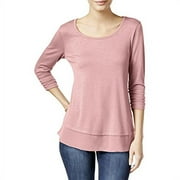 Style & Co Women's Chiffon Hem Three Quarter Sleeves Top Pink Size Medium
